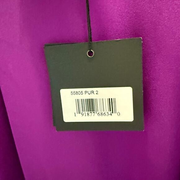 Mac Duggal 55805 Purple Feather Hem Satin Trapeze Swing Cocktail Dress Sze 2 NWT - Picture 2 of 7